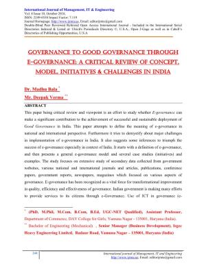 Governance to Good Governance Through E-Governance: a Critical Review of Concept, Model, Initiatives & Challenges in India