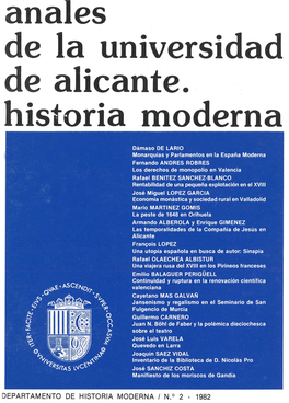 Anales De La Universidad De Alicante, Historia Moderna
