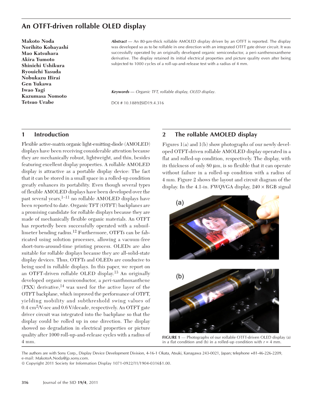 An Otftdriven Rollable OLED Display