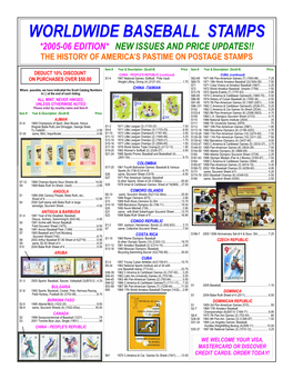 Worldwide Baseball Stamps *2005-06 Edition* New Issues and Price Updates!! the History of America’S Pastime on Postage Stamps