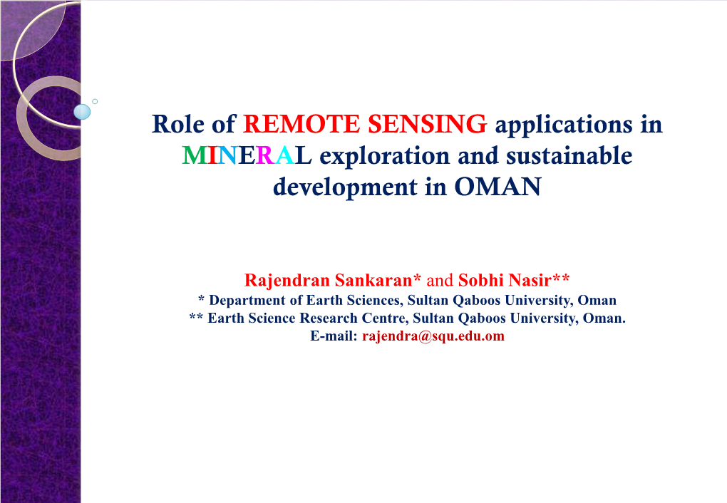 Role of REMOTE SENSING Applications in MINERAL Exploration and Sustainable Development in OMAN