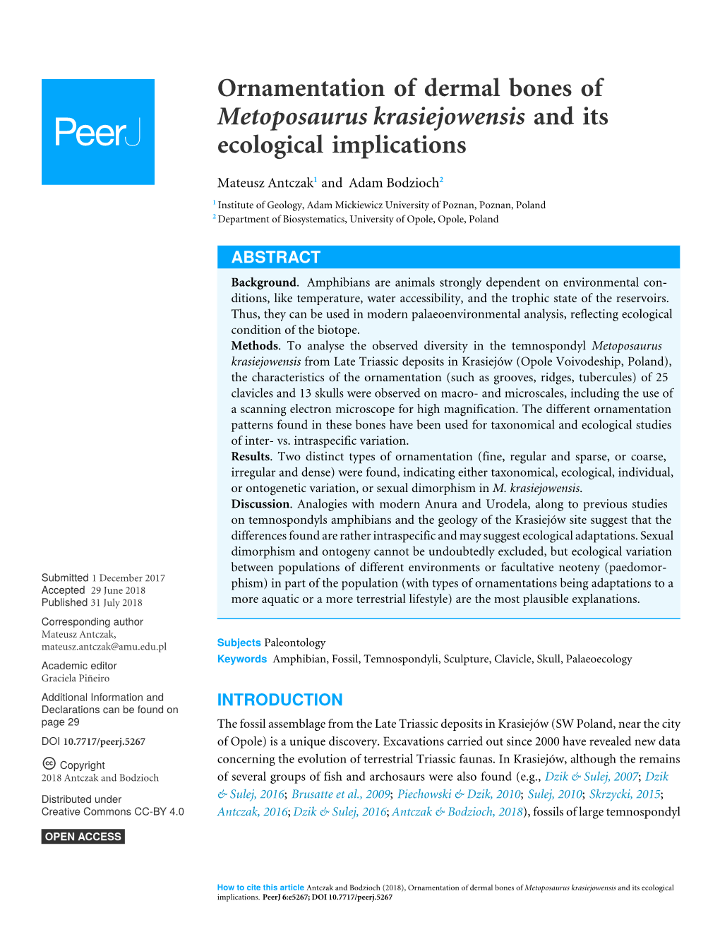 Ornamentation of Dermal Bones of Metoposaurus Krasiejowensis and Its Ecological Implications