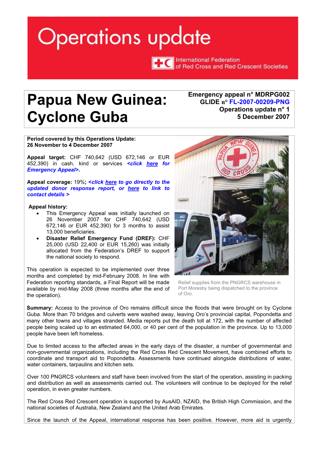 Papua New Guinea: Cyclone Guba; Operations Update No