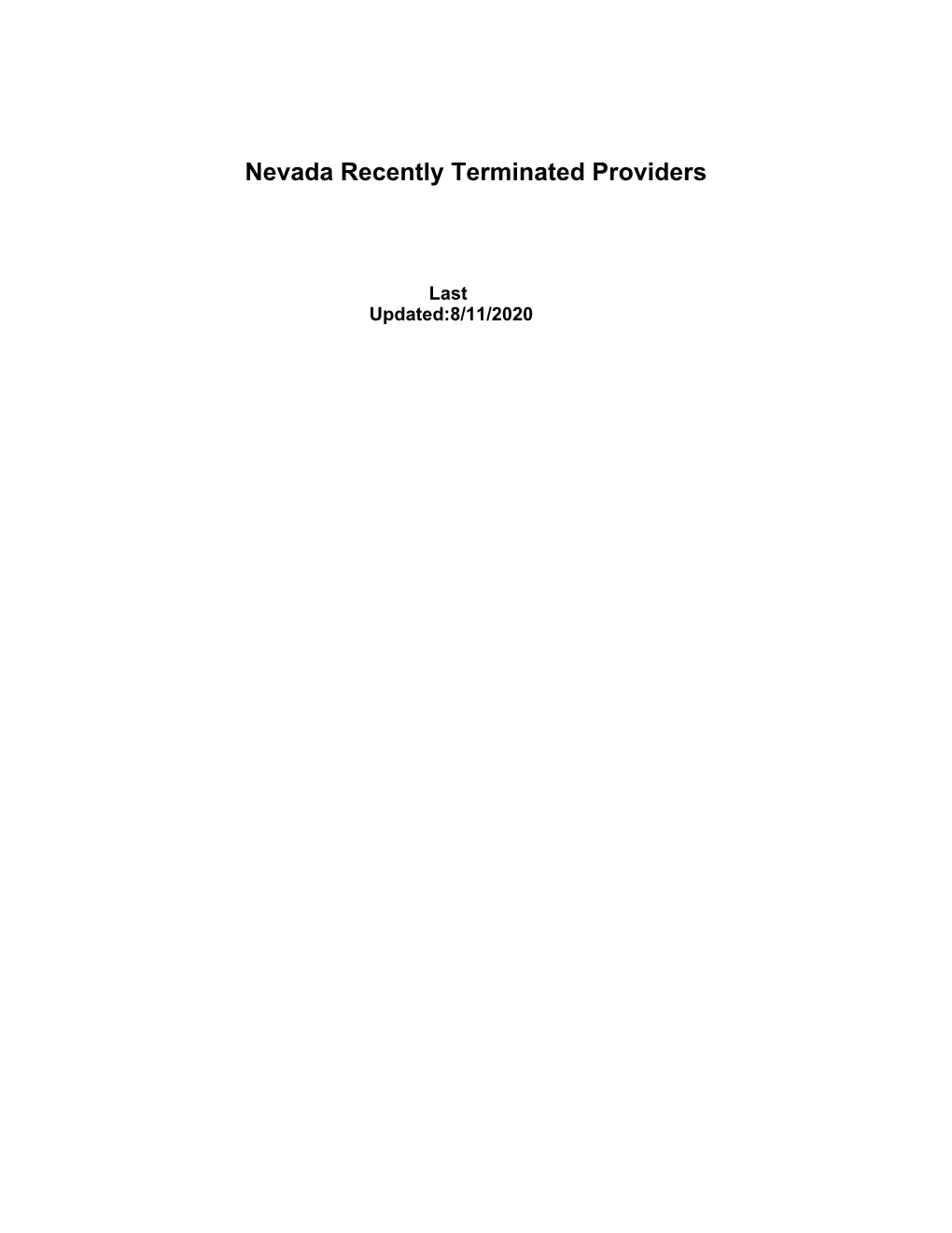 Nevada Recently Terminated Providers As of August 11, 2020