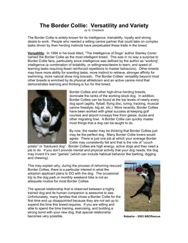 The Border Collie: Versatility and Variety by G