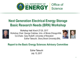 Next Generation Electrical Energy Storage Basic Research Needs (BRN) Workshop