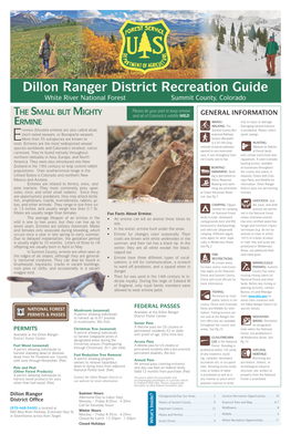 Dillon Ranger District Recreation Guide White River National Forest Summit County, Colorado