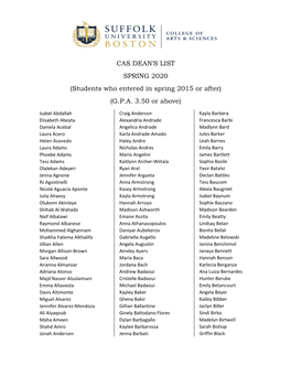 CAS Dean's List Spring 2020