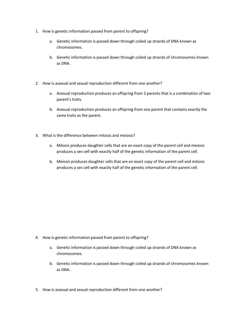 1. How Is Genetic Information Passed from Parent to Offspring?