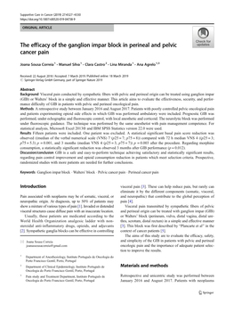 The Efficacy of the Ganglion Impar Block in Perineal and Pelvic Cancer Pain