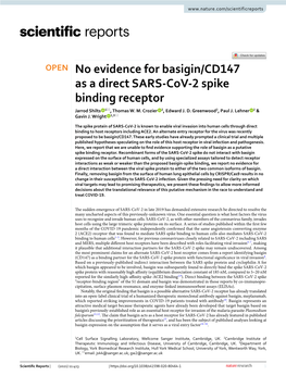 No Evidence for Basigin/CD147 As a Direct SARS-Cov-2 Spike