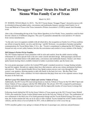 Swagger Wagon' Struts Its Stuff As 2015 Sienna Wins Family Car of Texas