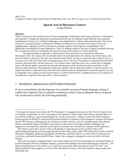 Speech Acts in Discourse Context Craige Roberts
