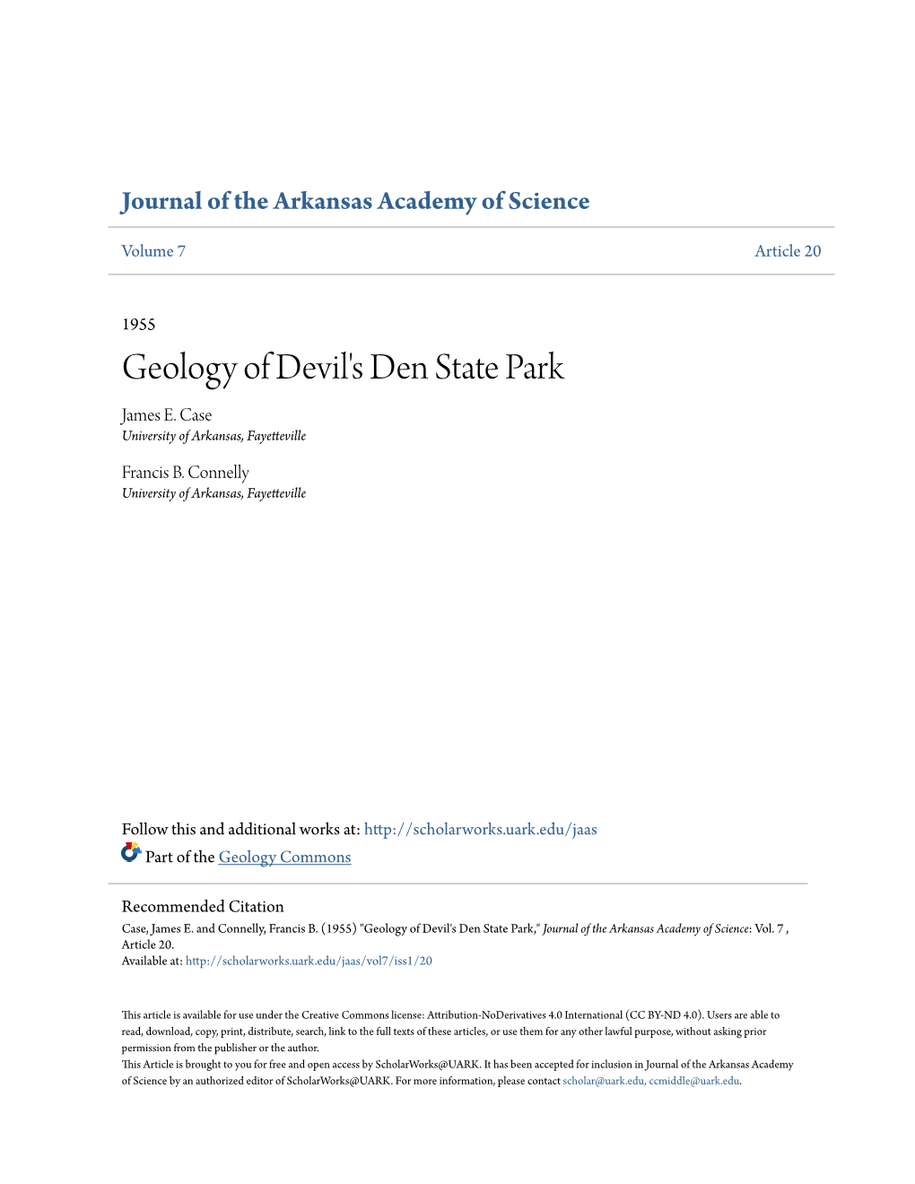 Geology of Devil's Den State Park James E