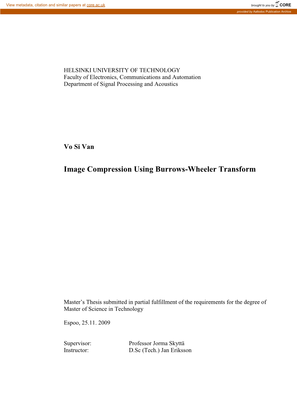 Image Compression Using Burrows-Wheeler Transform