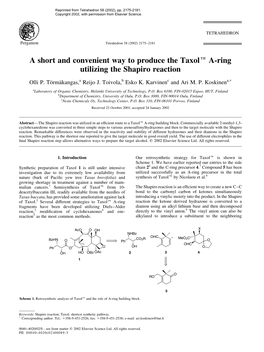 A Short and Convenient Way to Produce the Taxole A-Ring Utilizing the Shapiro Reaction