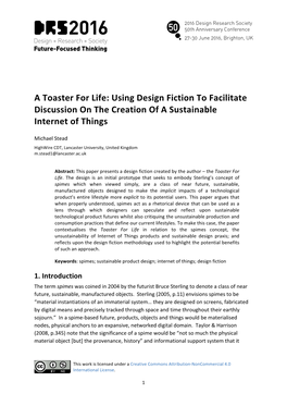 A Toaster for Life: Using Design Fiction to Facilitate Discussion on the Creation of a Sustainable Internet of Things