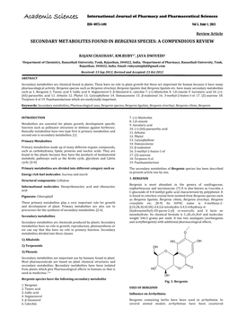 Secondary Metabolites Found in Bergenia Species: a Compendious Review