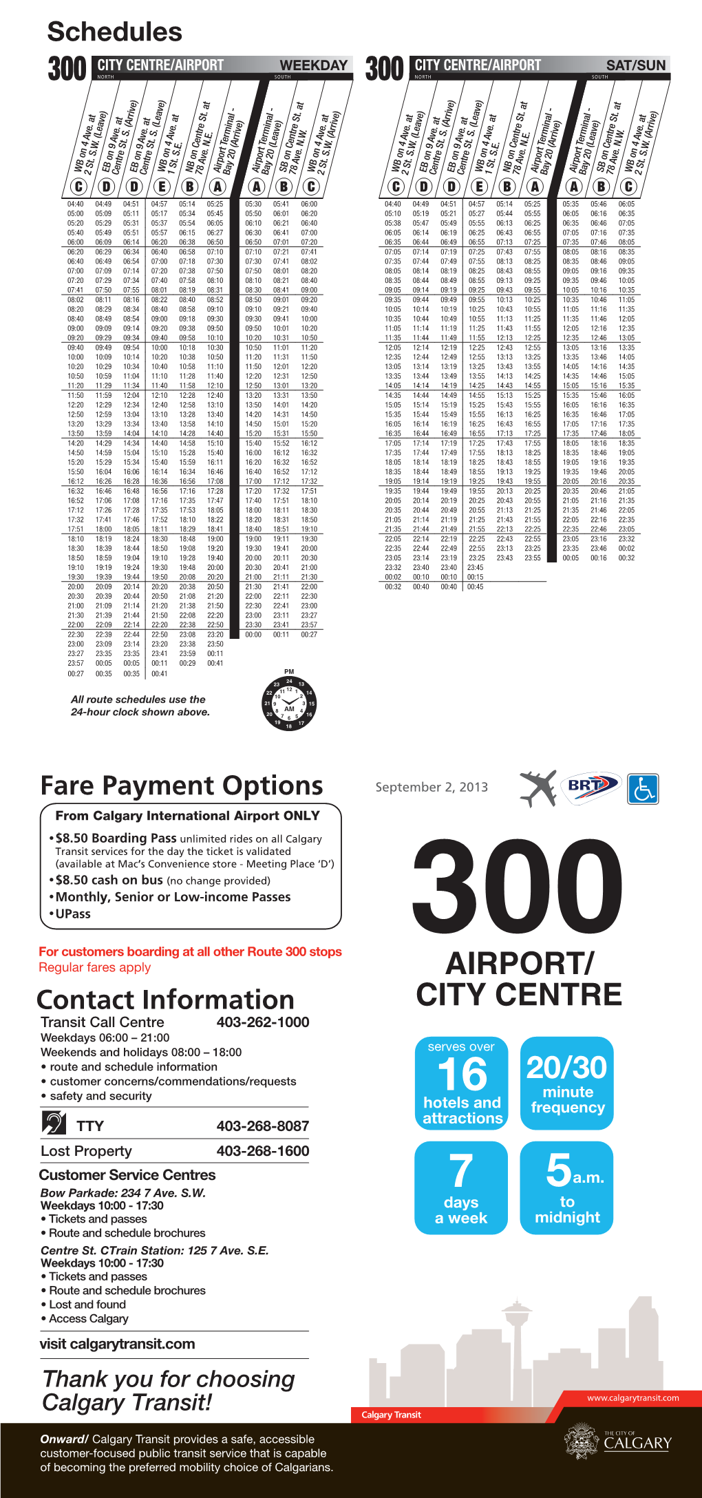 Airport Weekday City Centre/Airport Sat/Sun 300 North South 300 North South