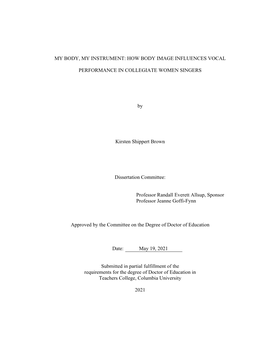 HOW BODY IMAGE INFLUENCES VOCAL PERFORMANCE in COLLEGIATE WOMEN SINGERS by Kirsten Shippert Brown Disser