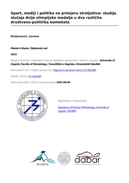 Sport, Mediji I Politika Na Primjeru Streljaštva: Studija Slučaja Dvije Olimpijske Medalje U Dva Različita Društveno-Politička Konteksta
