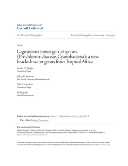 Lagosinema Tenuis Gen. Et Sp. Nov. (Prochlorotrichaceae, Cyanobacteria): a New Brackish Water Genus from Tropical Africa Sandra C