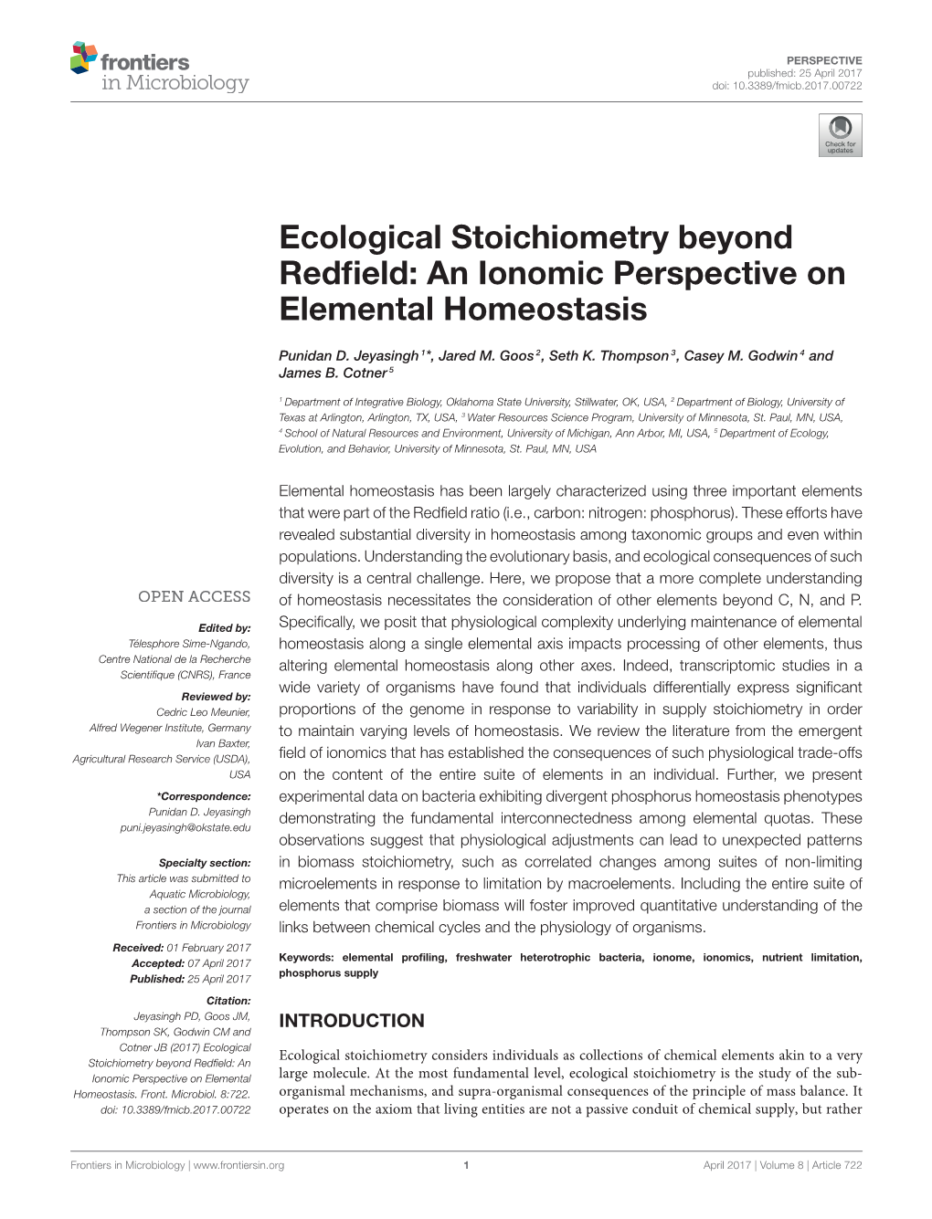 Ecological Stoichiometry Beyond Redfield: an Ionomic