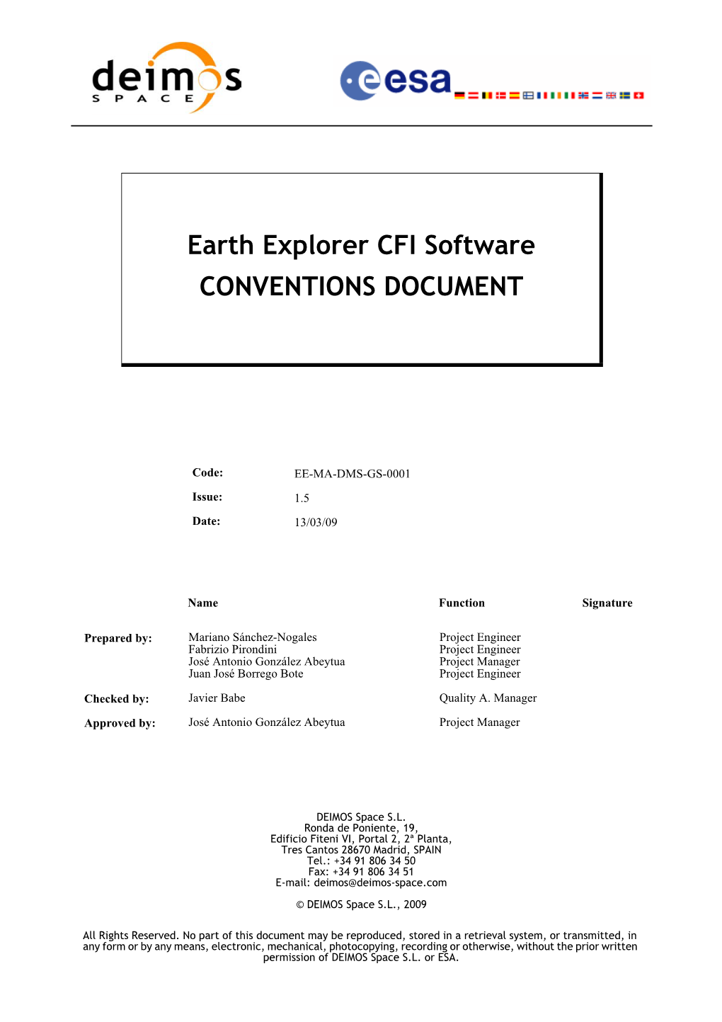 Earth Explorer CFI Software CONVENTIONS DOCUMENT