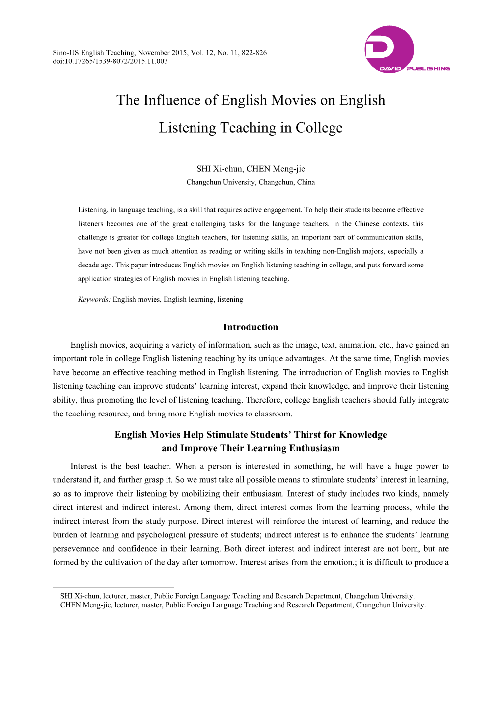 The Influence of English Movies on English Listening Teaching in College