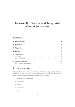 Lecture 31: Devices and Integrated Circuit Formation