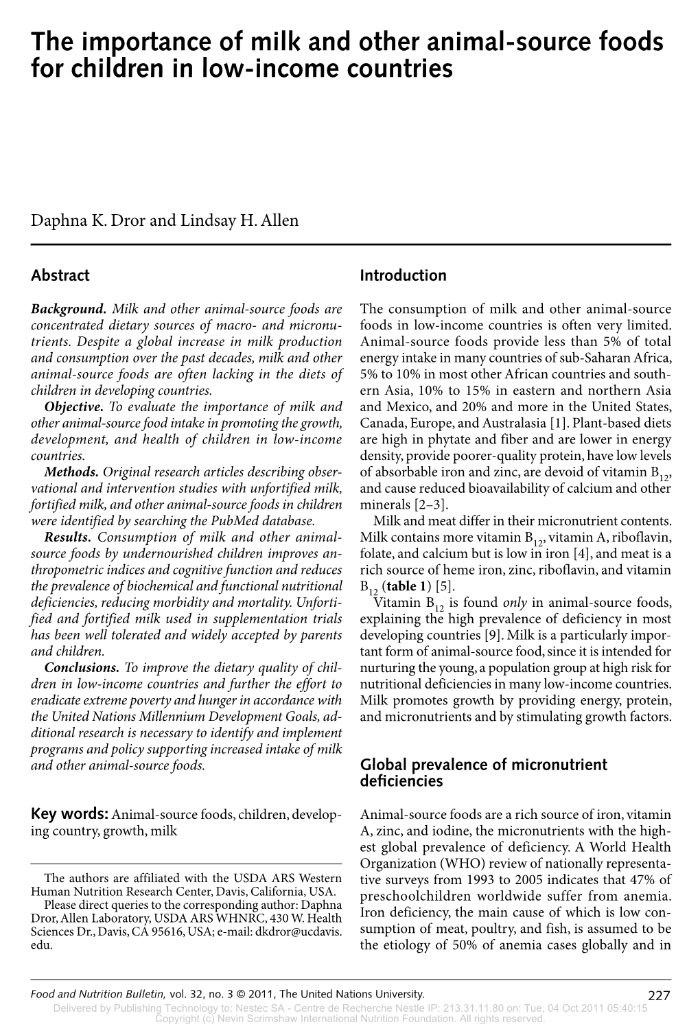 The Importance of Milk and Other Animal-Source Foods for Children in Low-Income Countries