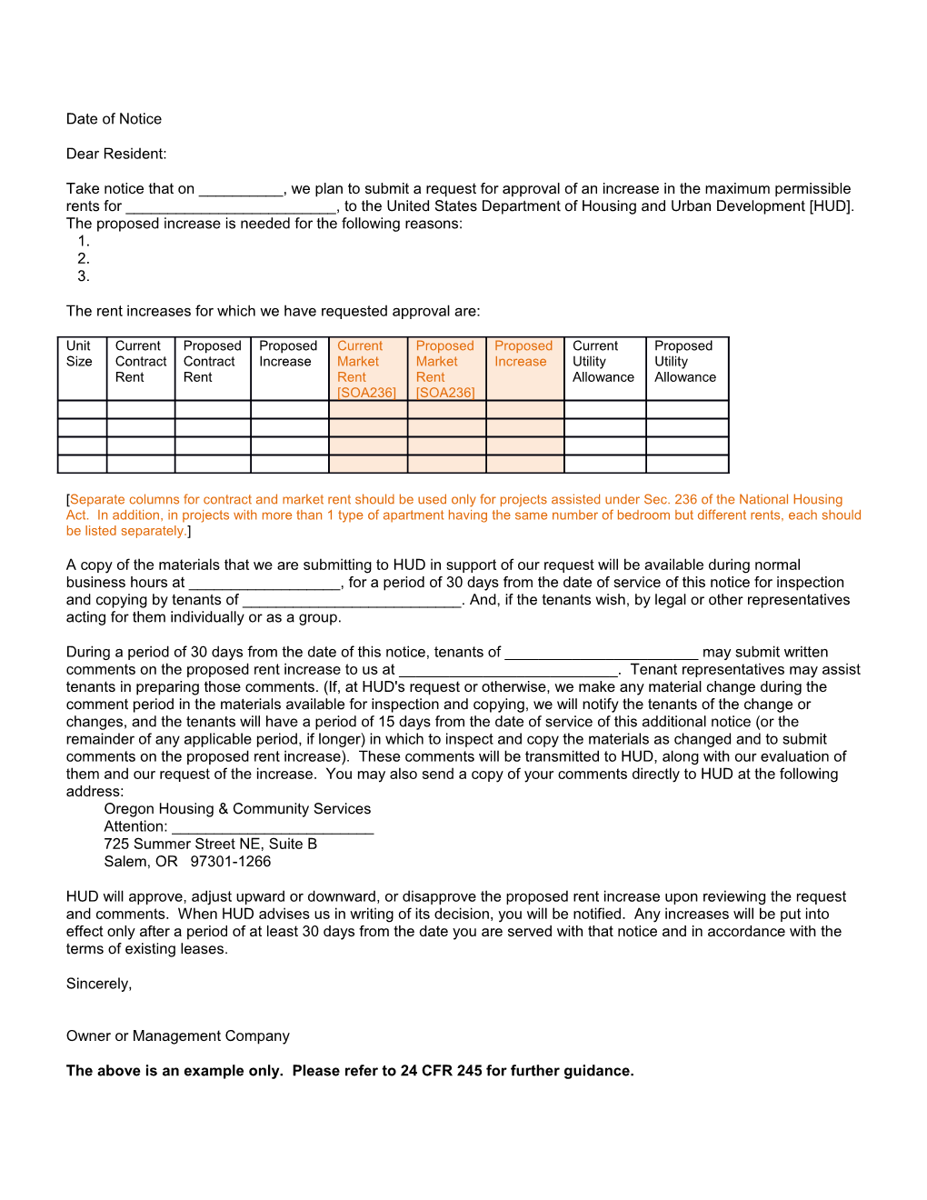 Notice To Tenant - Proposed Rent Increases