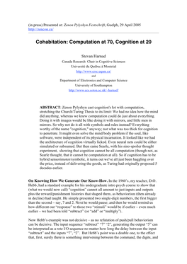 Computation at 70, Cognition at 20
