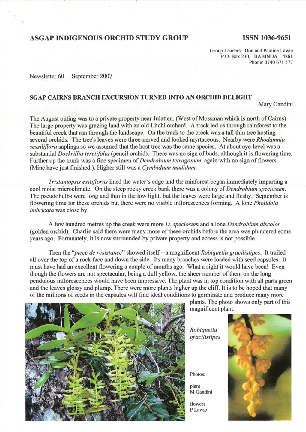 Asgap Indigenous Orchid Study Group Issn 1036-9651