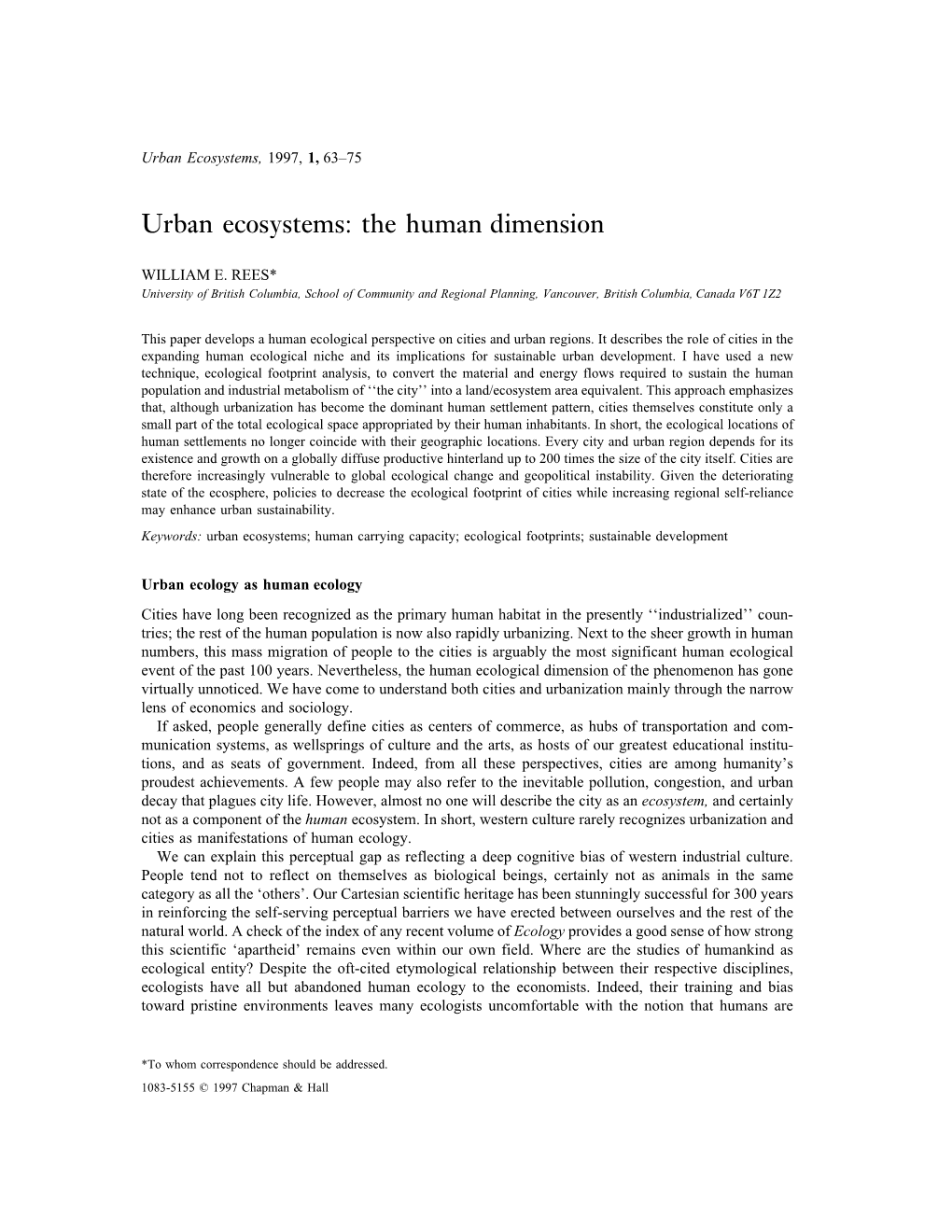 Urban Ecosystems, 1997, 1, 63–75