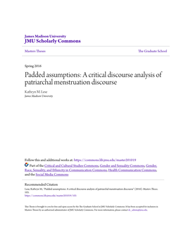 A Critical Discourse Analysis of Patriarchal Menstruation Discourse Kathryn M
