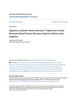 Women Educators' Trajectories in Social Movement Based Popular Education Projects in Buenos Aires, Argentin