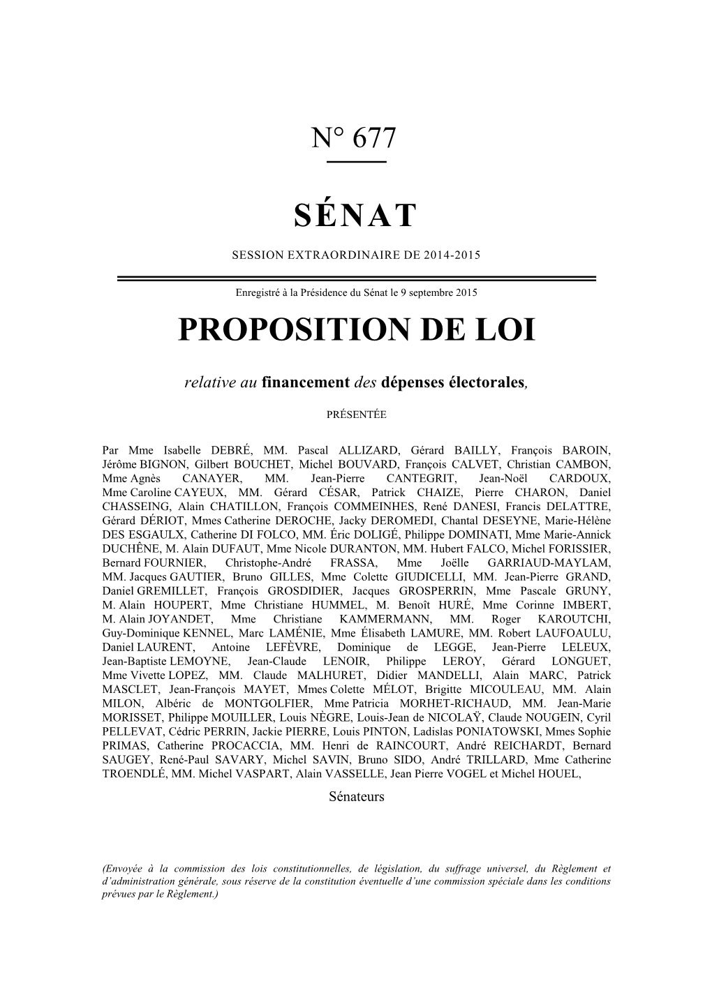 Sénat Proposition De