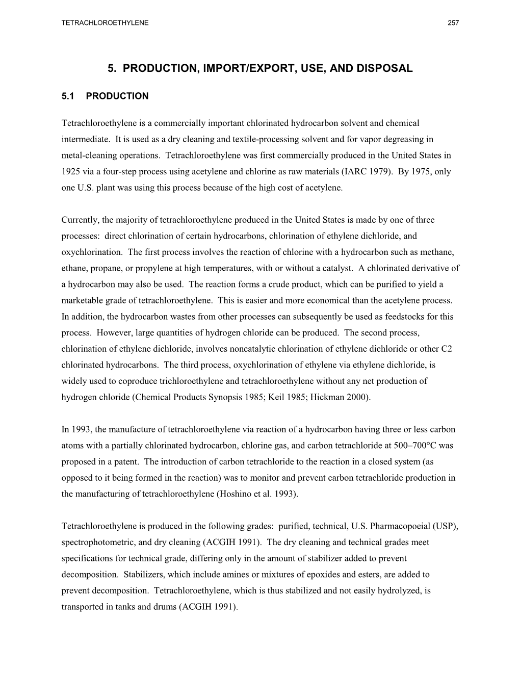 Toxicological Profile for Tetrachloroethylene