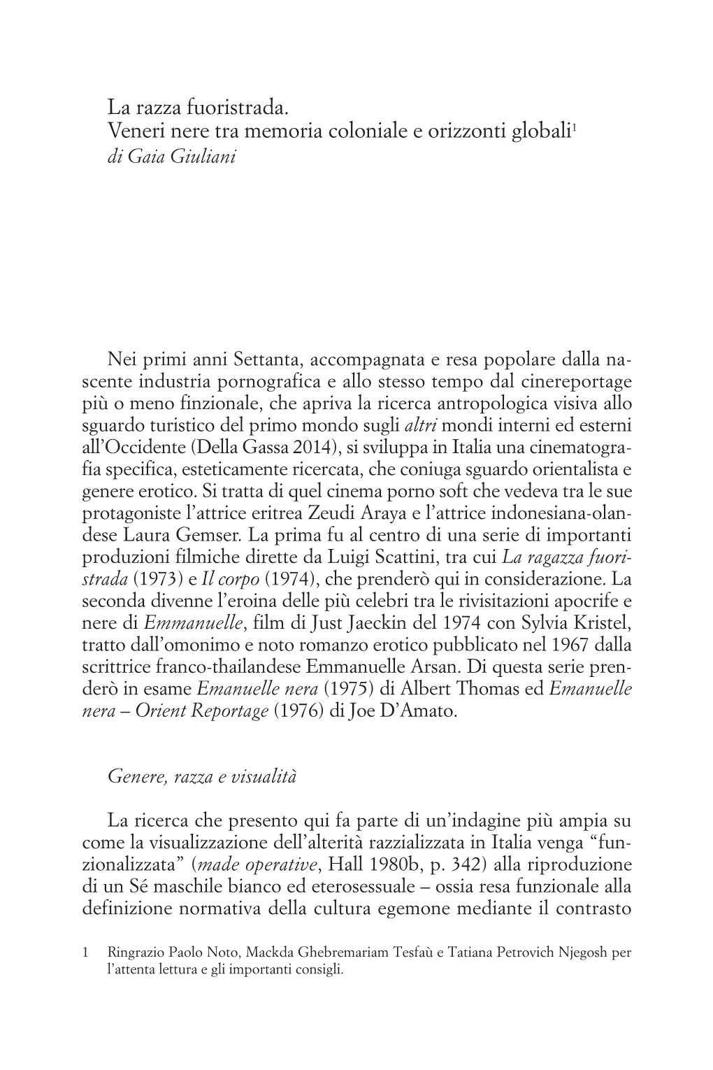 La Razza Fuoristrada. Veneri Nere Tra Memoria Coloniale E Orizzonti Globali1 Di Gaia Giuliani