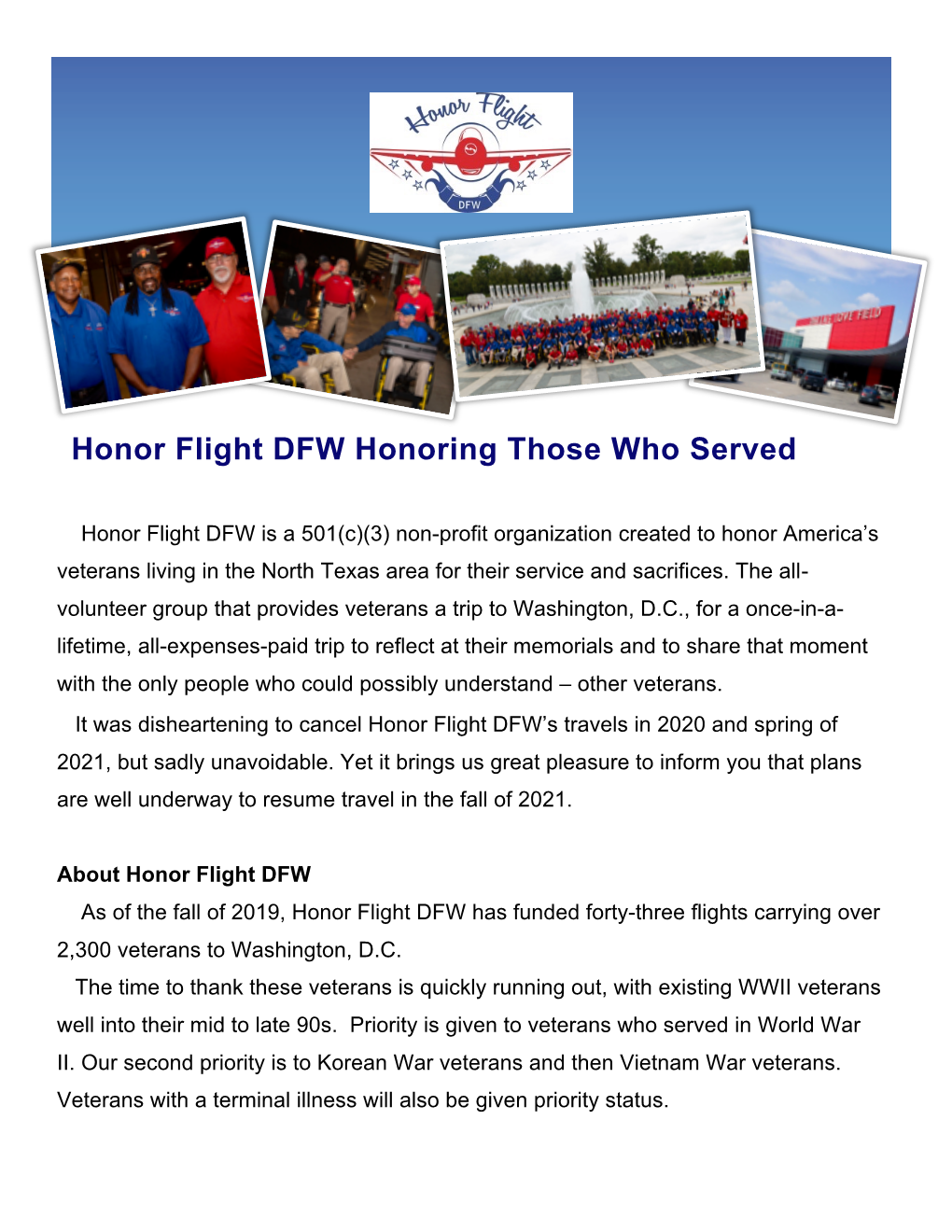 Important Dates for HFDFW Flight 45