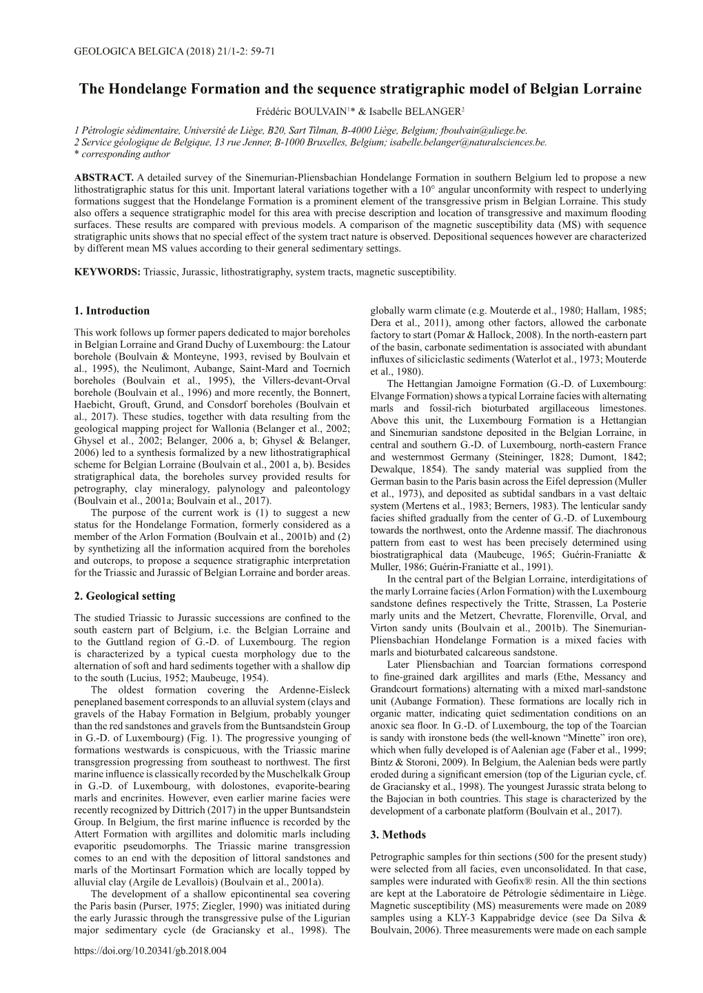 The Hondelange Formation and the Sequence Stratigraphic Model Of