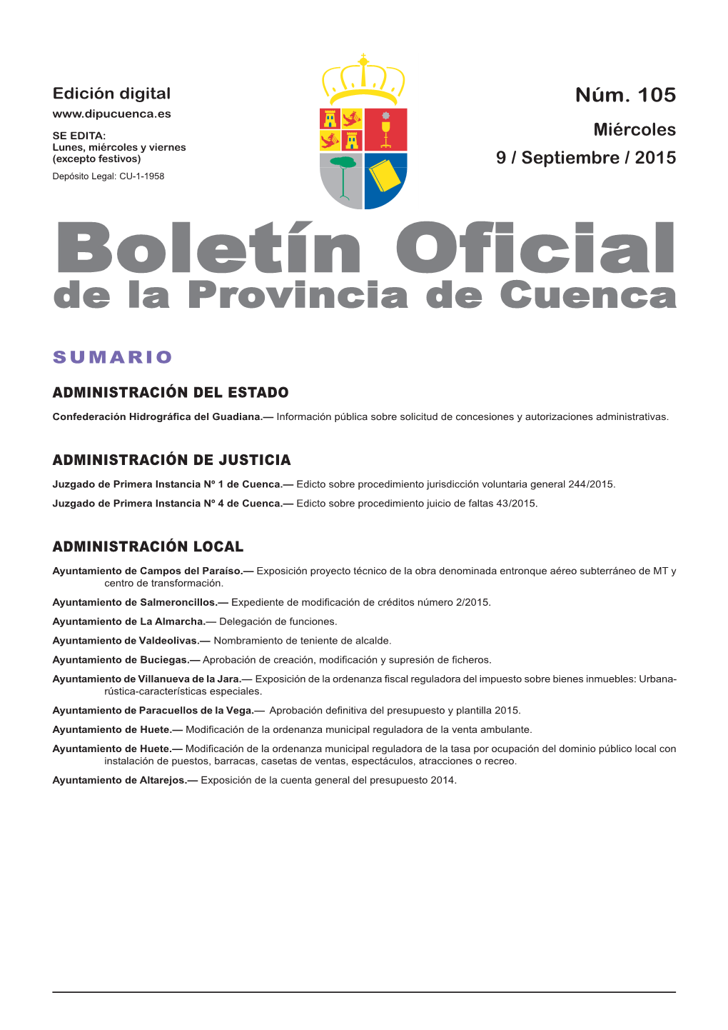 Boletín Oficial De La Provincia De Cuenca Sumario Administración Del Estado