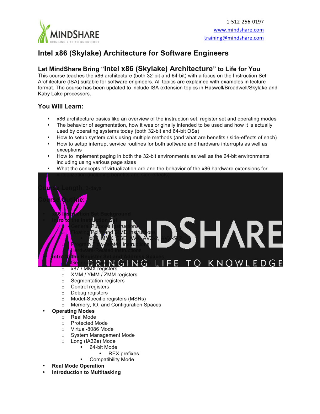 Intel X86 (Skylake) Architecture for Software Engineers Let Mindshare