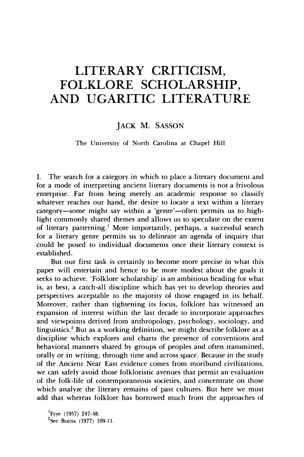 Literary Criticism, Folklore Scholarship, and Ugaritic Literature