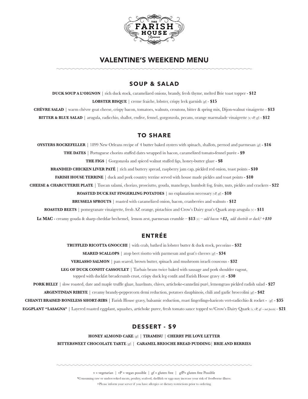 Valentine's Menu