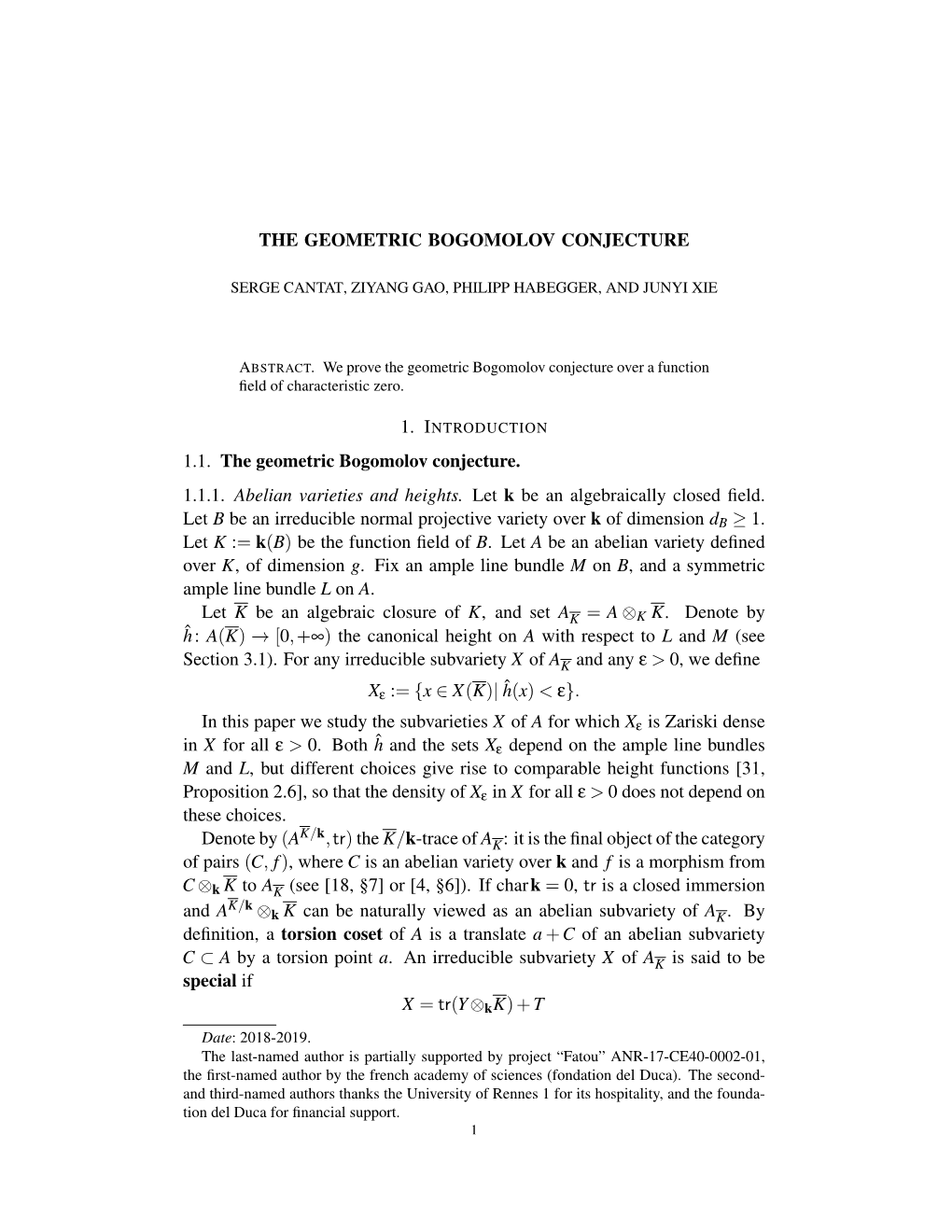 The Geometric Bogomolov Conjecture