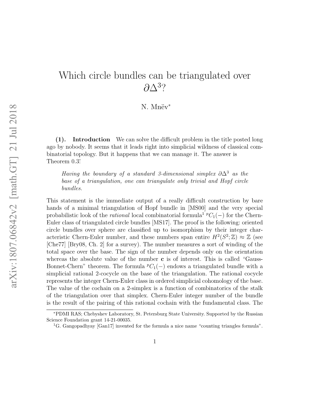 Which Circle Bundles Can Be Triangulated Over ∂∆ ? Arxiv:1807.06842V2 [Math.GT] 21 Jul 2018