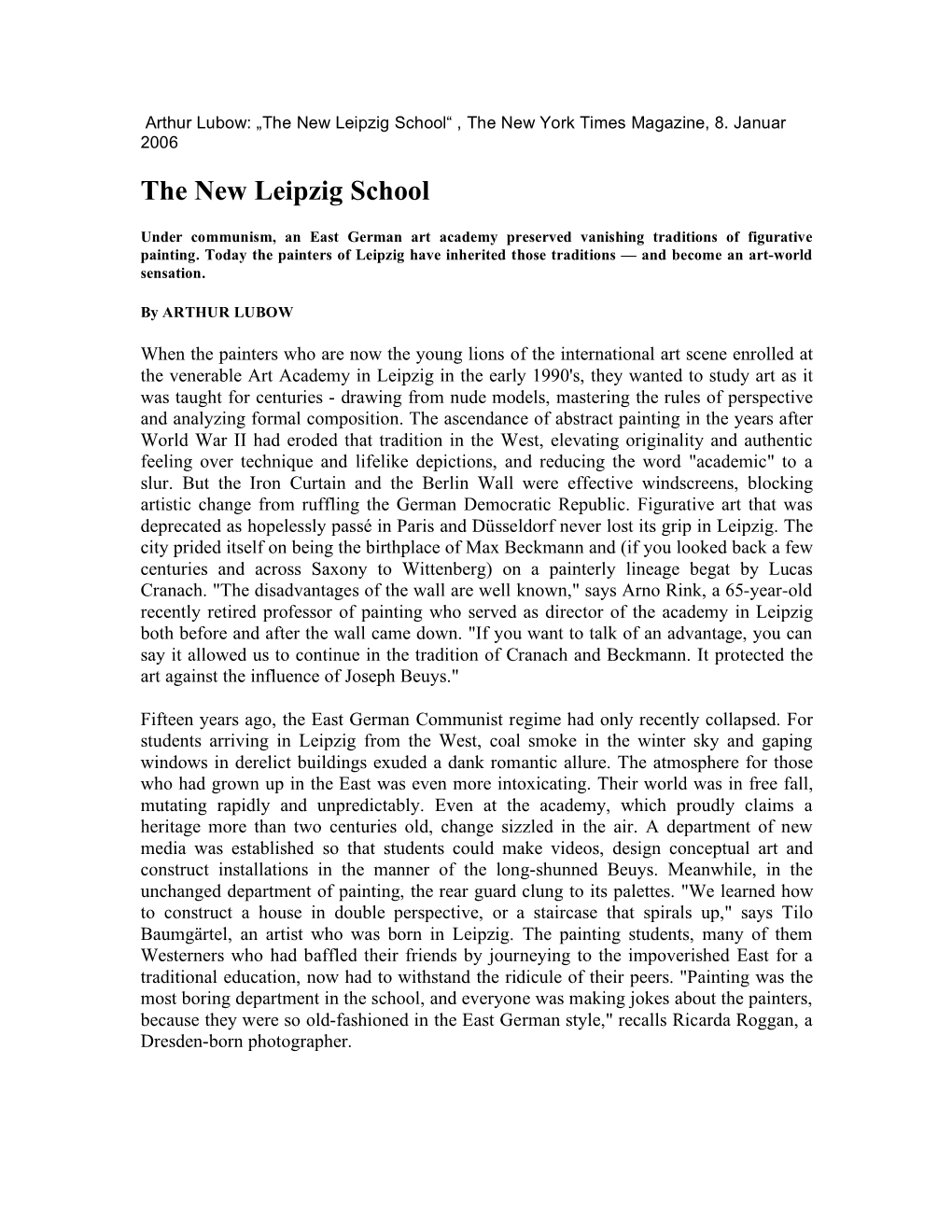 The New Leipzig School“ , the New York Times Magazine, 8