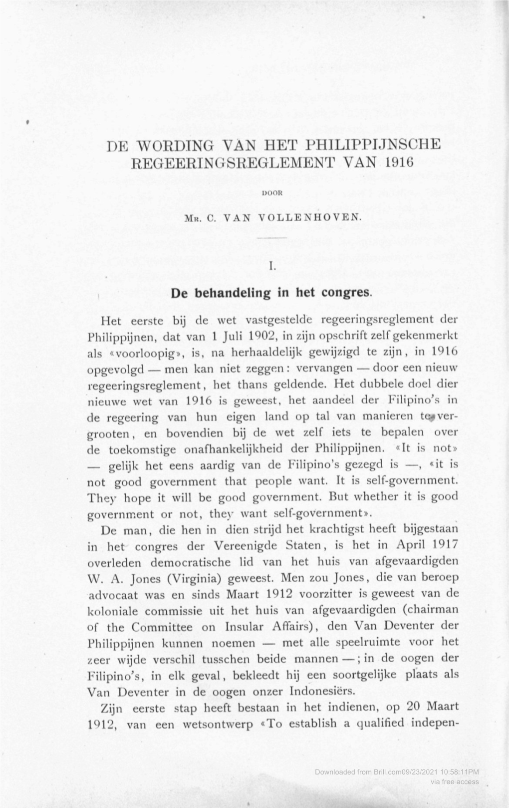 De Wording Van Het Philippijnsche Regeeringsreglement Van 1916